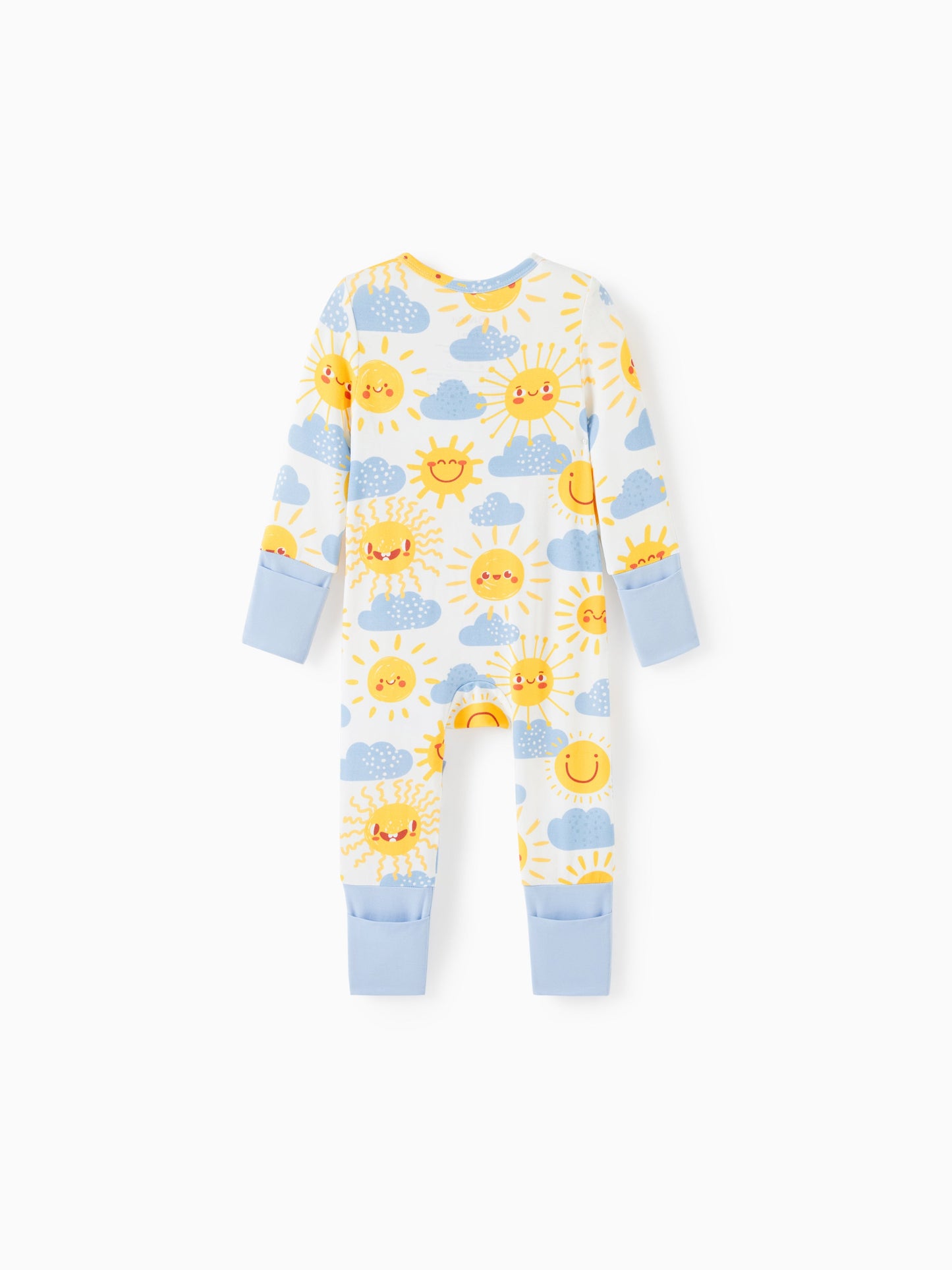 Bamboo Baby Boy/Girl Animal Printed 2-Way Zipper Anti Slip Long-sleeve Footie with/without Hairband Light Blue