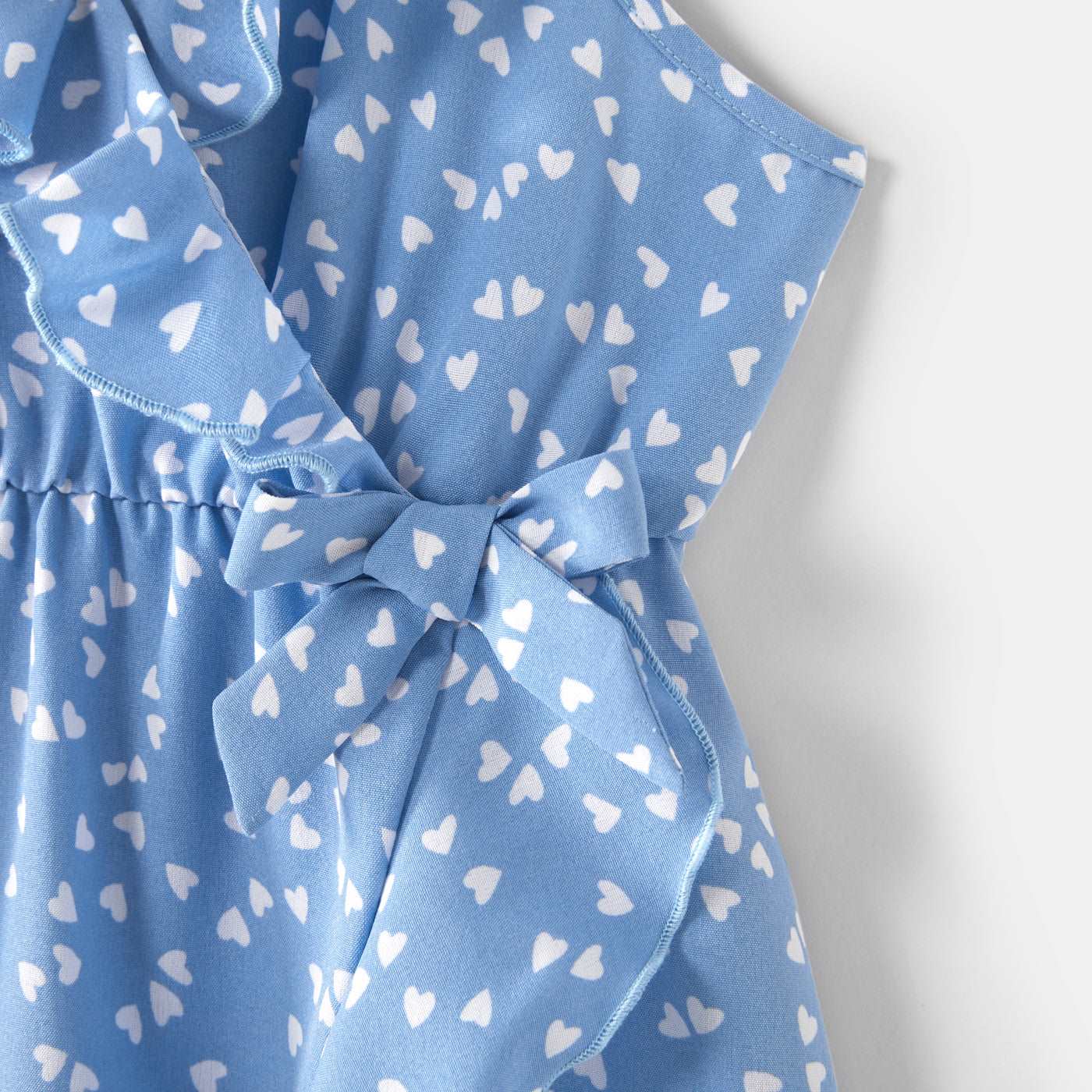 All Over Dots Print Blue Sleeveless Spaghetti Strap V Neck Ruffle Wrap Dress for Mom and Me - 20391516