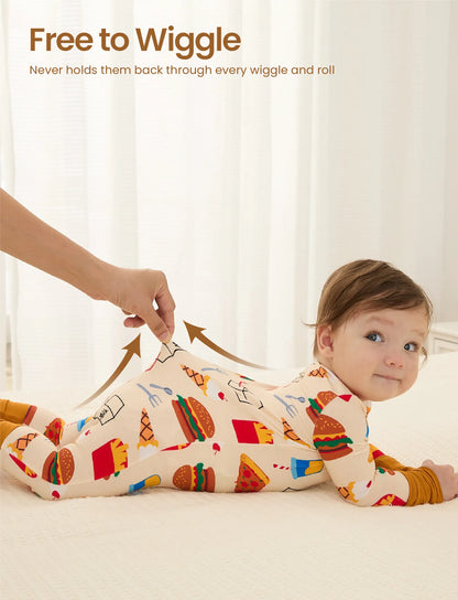 Kids Baby / Girl Bamboo Pajamas With Childlike Print (Snug-Fitting) Brown