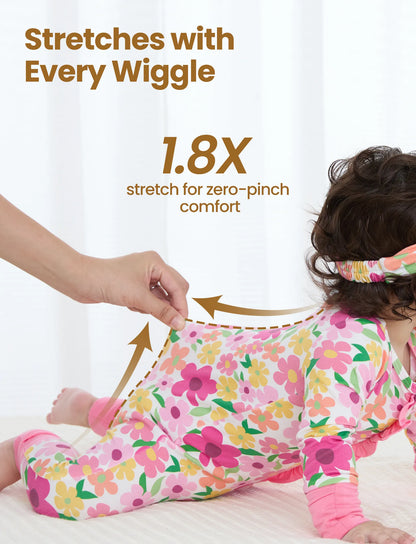 Bamboo Baby Boy/Girl Animal Printed 2-Way Zipper Anti Slip Long-sleeve Footie with/without Hairband Dark Pink