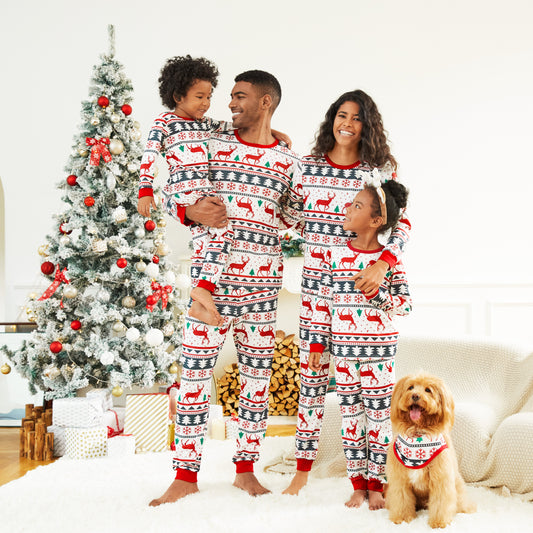 Christmas All Over Reindeer Print Family Matching Long-sleeve Pajamas Sets (Flame Resistant)