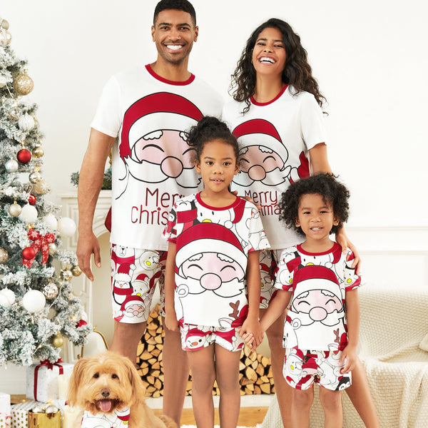 Christmas Santa and Snowman Print Family Matching Short-sleeve Tops and Shorts Pajamas Sets (Flame Resistant)