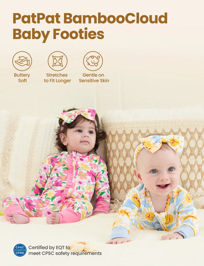 Bamboo Baby Boy/Girl Animal Printed 2-Way Zipper Anti Slip Long-sleeve Footie with/without Hairband Dark Pink