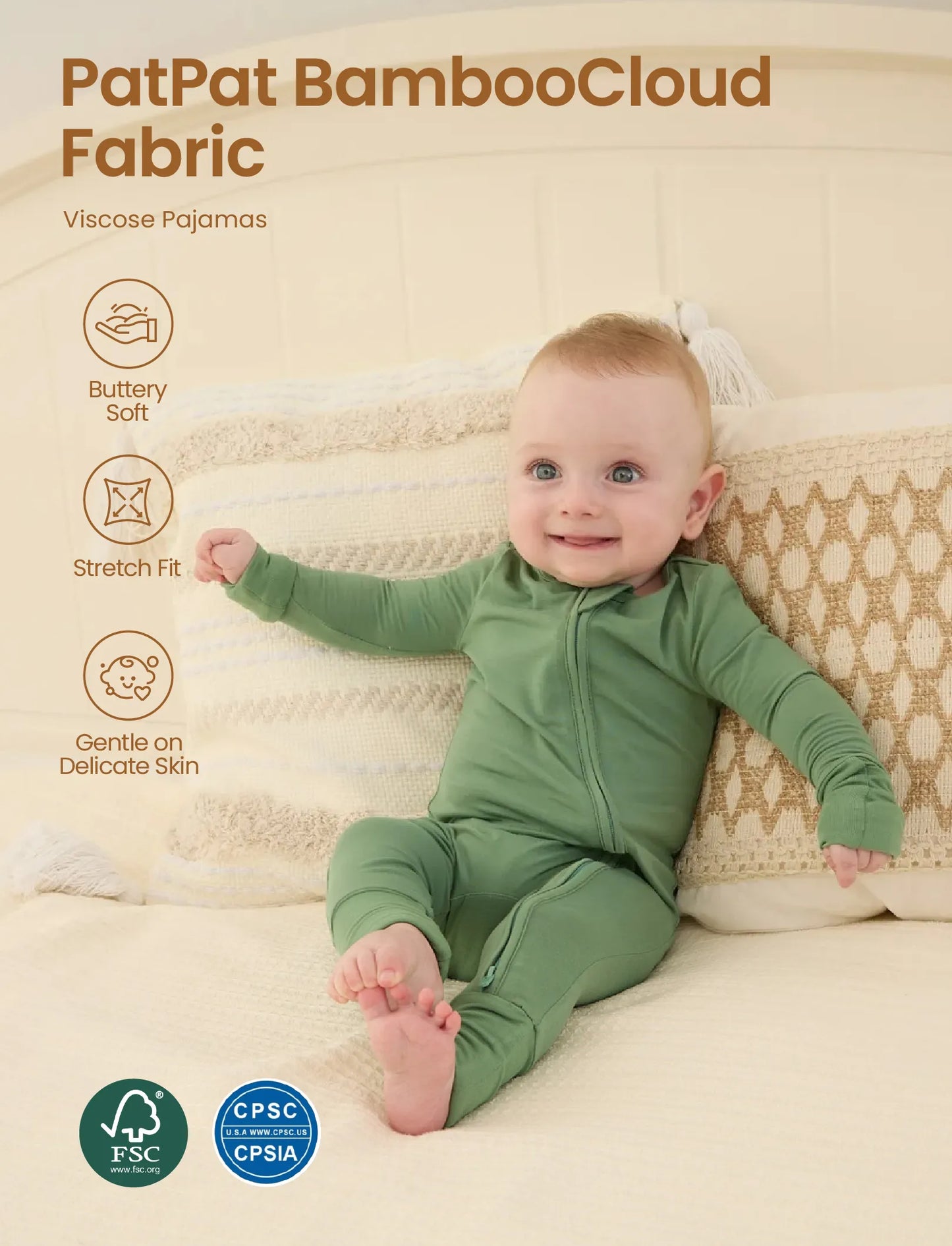 Kids Baby / Girl Bamboo Pajamas With Childlike Print (Snug-Fitting) Dark Green