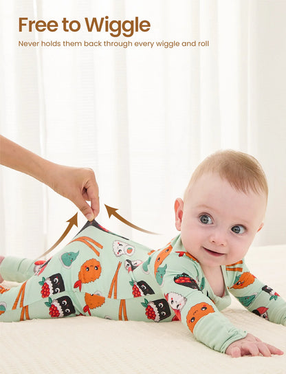 Kids Baby / Girl Bamboo Pajamas With Childlike Print (Snug-Fitting) Light Green