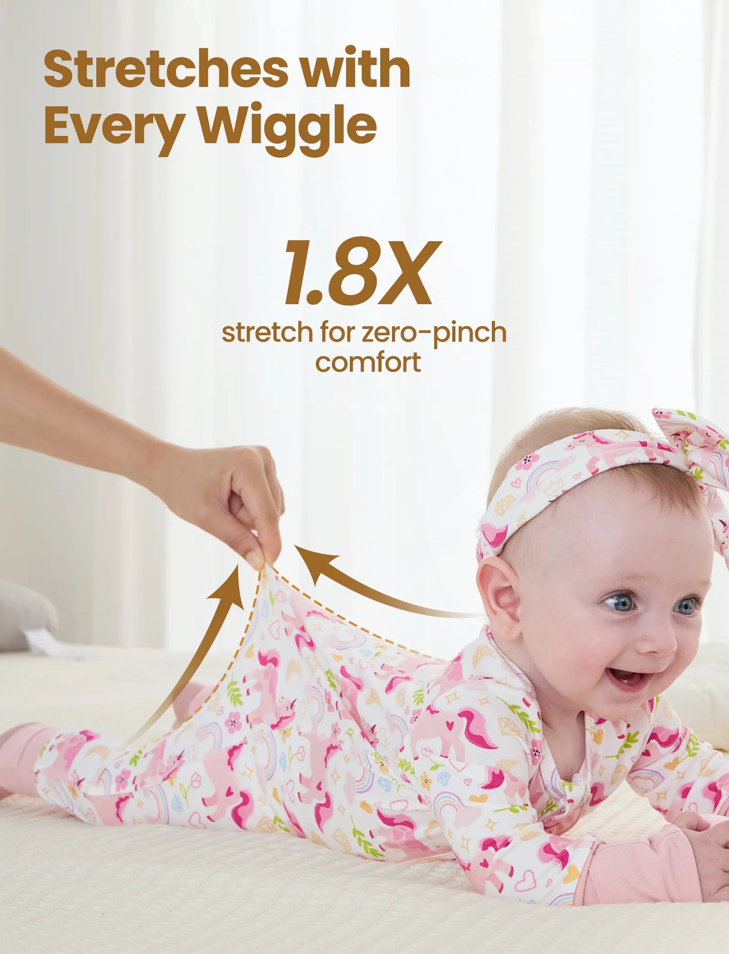 Bamboo Baby Boy/Girl Animal Printed 2-Way Zipper Anti Slip Long-sleeve Footie with/without Hairband Pink