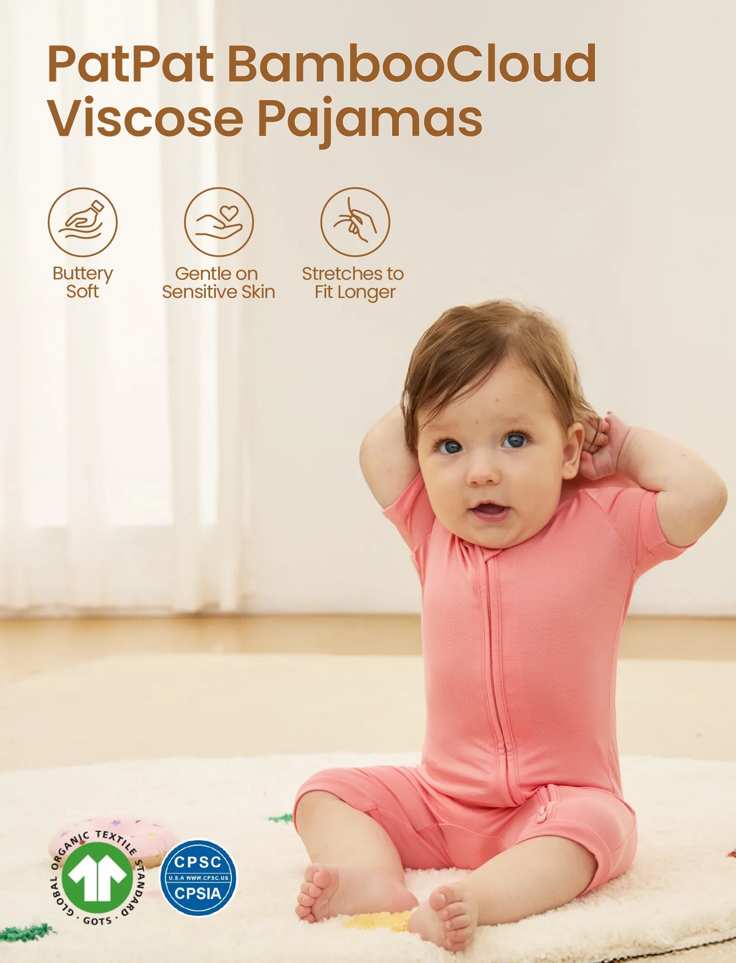 Bamboo Baby Boy / Girl 2-Way Zip Onesies Anti Slip Childlike Food Pattern Bamboo Sleepwear (Snug-Fitting)
 Pink
