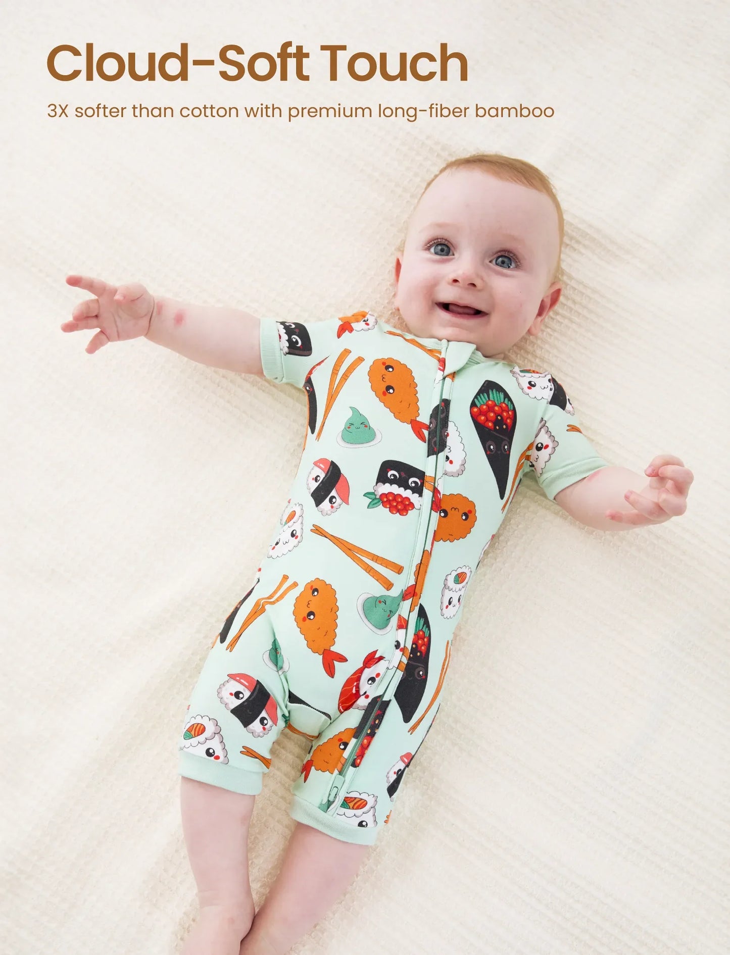Bamboo Baby Boy / Girl 2-Way Zip Onesies Anti Slip Childlike Food Pattern Bamboo Sleepwear (Snug-Fitting)
 Green