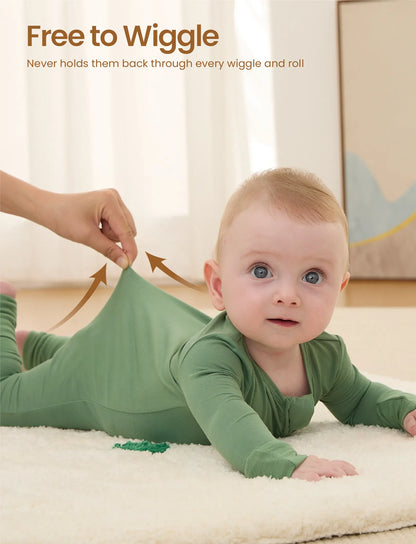 Kids Baby / Girl Bamboo Pajamas With Childlike Print (Snug-Fitting) Dark Green
