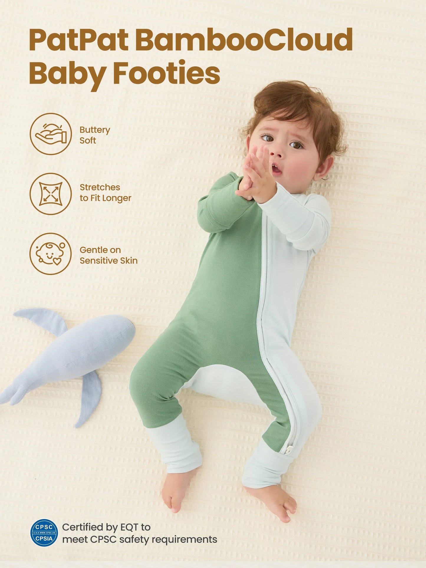 Bamboo Baby Boy / Girl Color Block 2-Way Zipper Anti Slip Long Sleeve Rompers Green