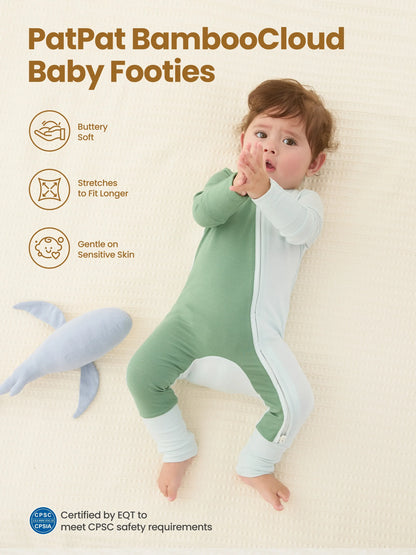 Bamboo Baby Boy / Girl Color Block 2-Way Zipper Anti Slip Long Sleeve Rompers Green