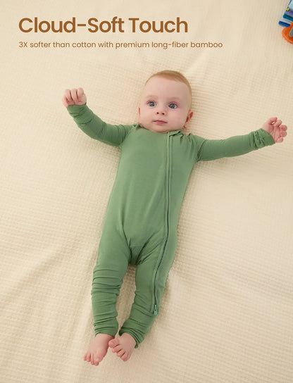 Kids Baby / Girl Bamboo Pajamas With Childlike Print (Snug-Fitting) Dark Green
