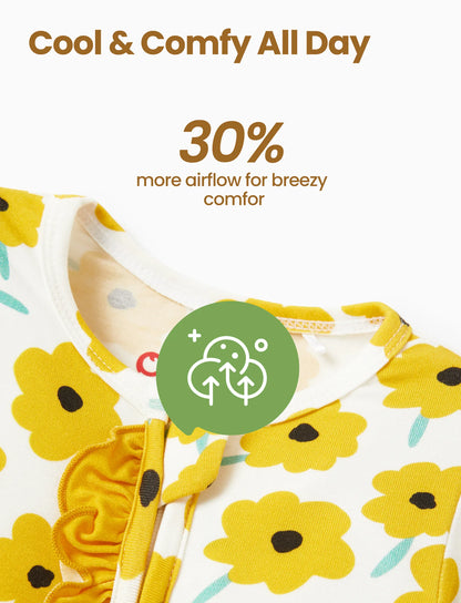 Bamboo Baby Boy/Girl Animal Printed 2-Way Zipper Anti Slip Long-sleeve Footie with/without Hairband Yellow
