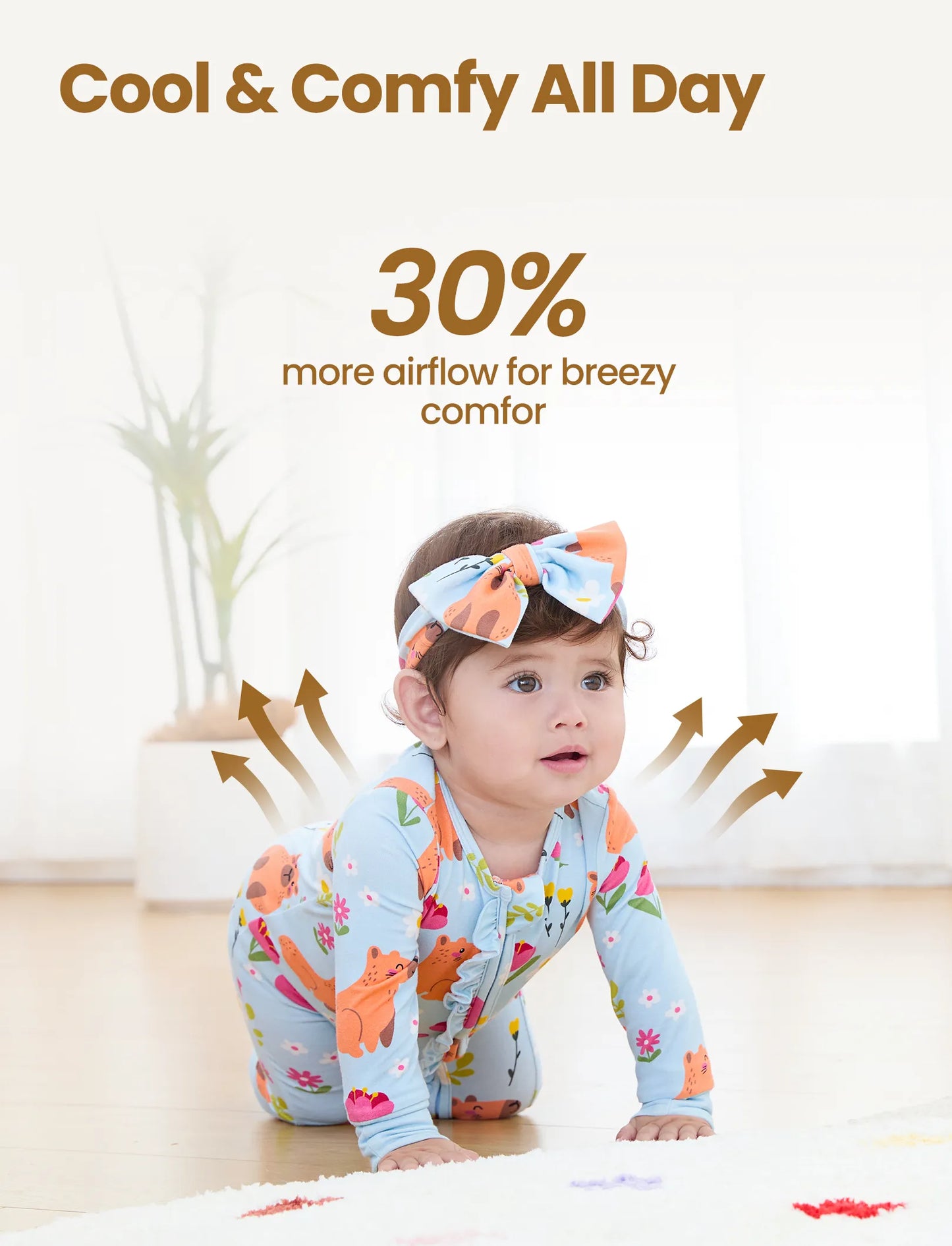 Bamboo Baby Boy/Girl Animal Printed 2-Way Zipper Anti Slip Long-sleeve Footie with/without Hairband Turquoise
