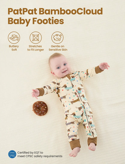 Bamboo Baby Boy/Girl 2-Pack Solid&Bee Printed 2-Way Zipper Anti Slip Footie Coffee