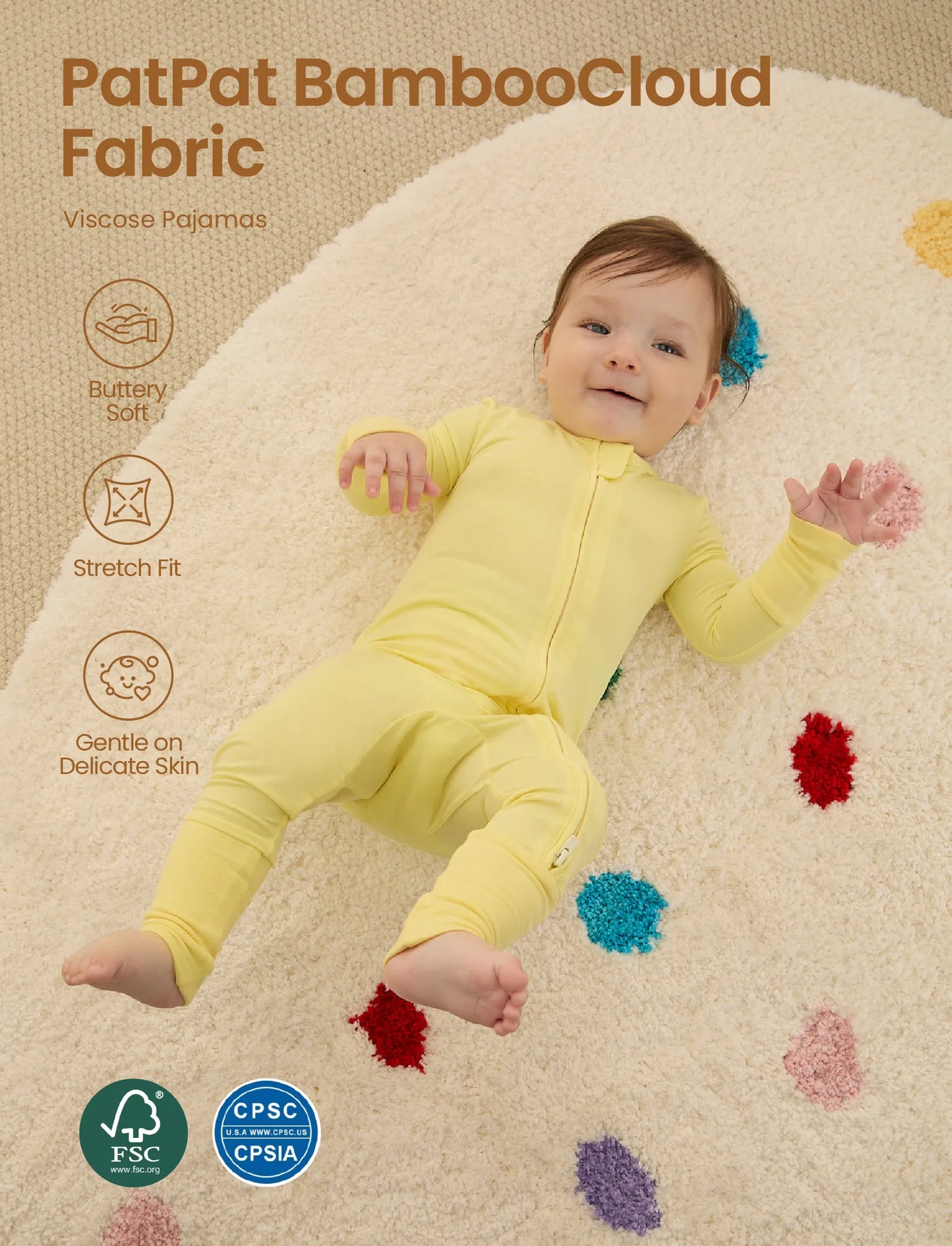Kids Baby / Girl Bamboo Pajamas With Childlike Print (Snug-Fitting) Yellow