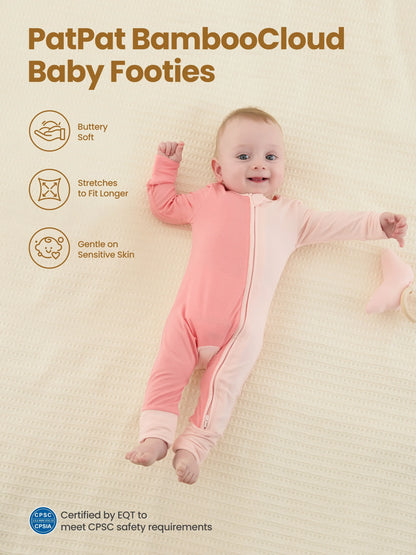 Bamboo Baby Boy / Girl Color Block 2-Way Zipper Anti Slip Long Sleeve Rompers Pink