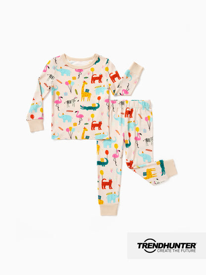 Bamboo Baby/Toddler 2-Piece Childlike Animal Print Snug-Fitting Pajamas Set Apricot