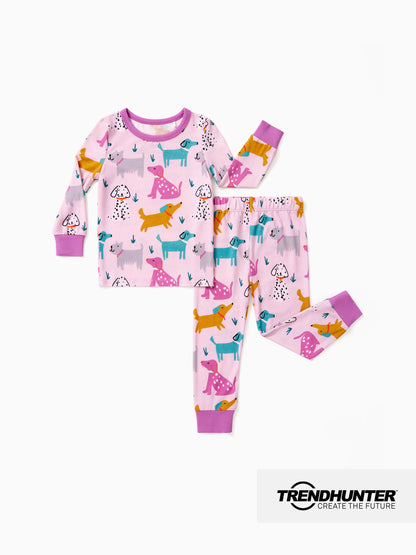Bamboo Baby/Toddler 2-Piece Childlike Animal Print Snug-Fitting Pajamas Set Hot Pink