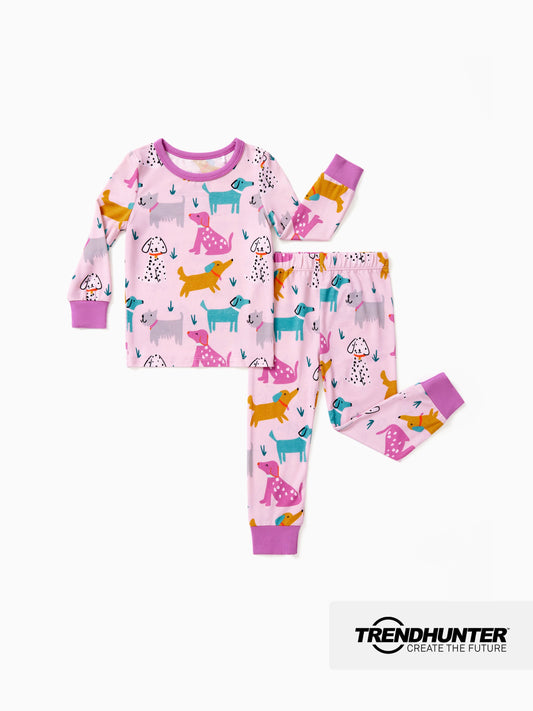 Bamboo Baby/Toddler 2-Piece Childlike Animal Print Snug-Fitting Pajamas Set Hot Pink