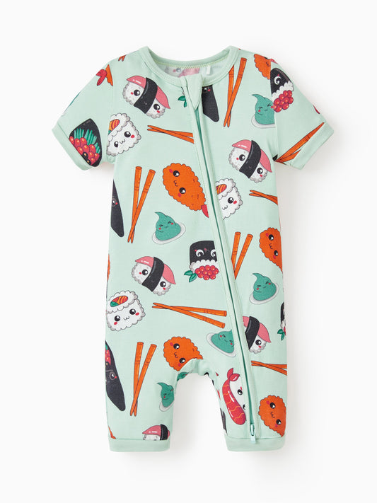 Bamboo Baby Boy / Girl 2-Way Zip Onesies Anti Slip Childlike Food Pattern Bamboo Sleepwear (Snug-Fitting)
 Green