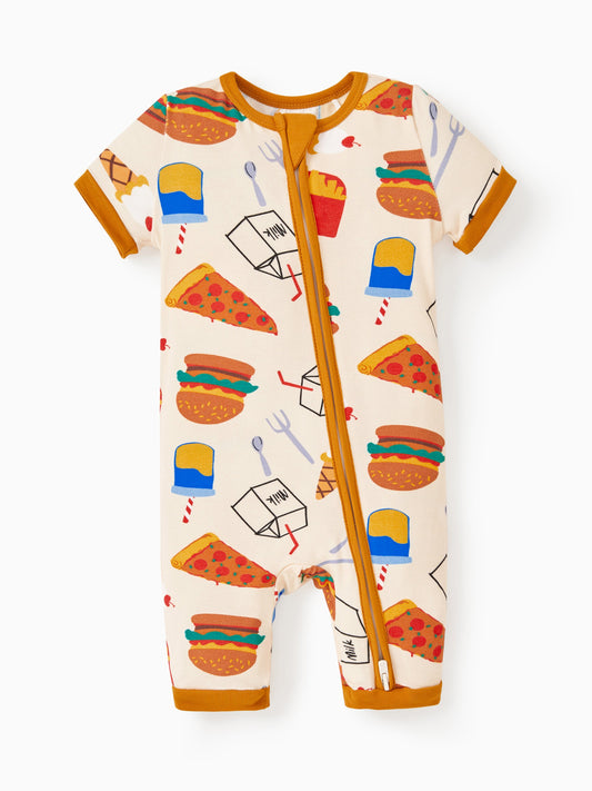 Bamboo Baby Boy / Girl 2-Way Zip Onesies Anti Slip Childlike Food Pattern Bamboo Sleepwear (Snug-Fitting)
 Brown