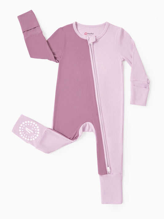 Bamboo Baby Boy / Girl Color Block 2-Way Zipper Anti Slip Long Sleeve Rompers Purple