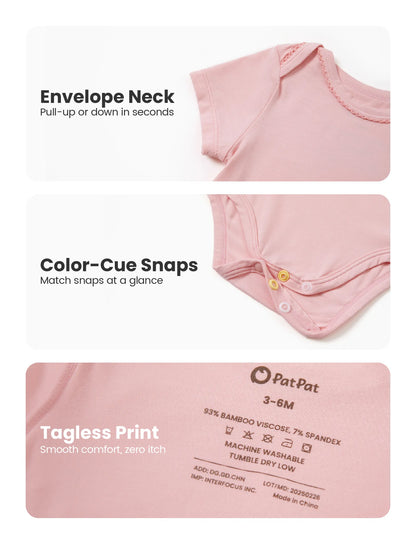Bamboo Baby Boy/Girl 2-Pack Solid&Printed Rompers Set Pink