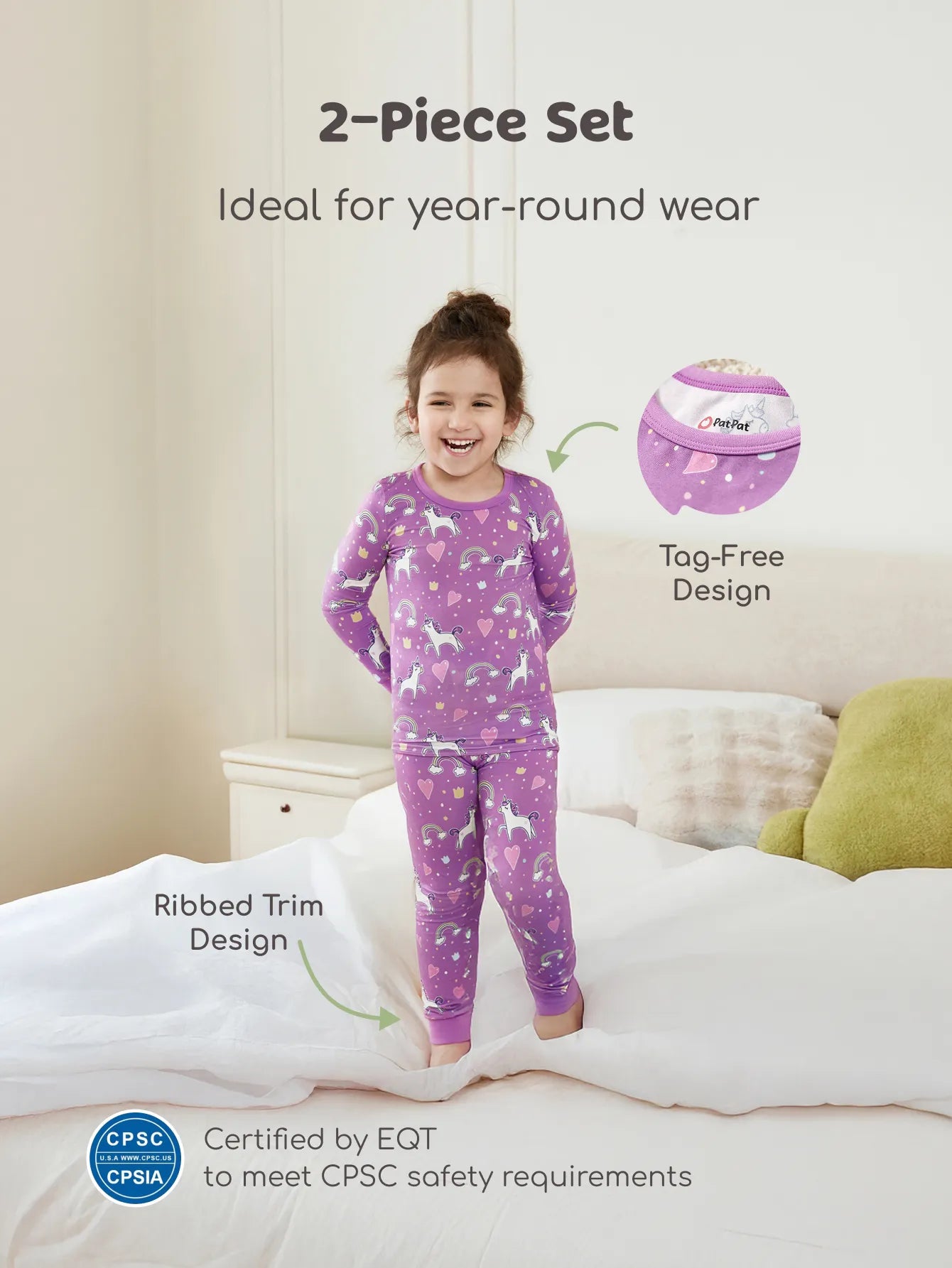 Bamboo Baby/Toddler 2-Piece Childlike Animal Print Snug-Fitting Pajamas Set Purple