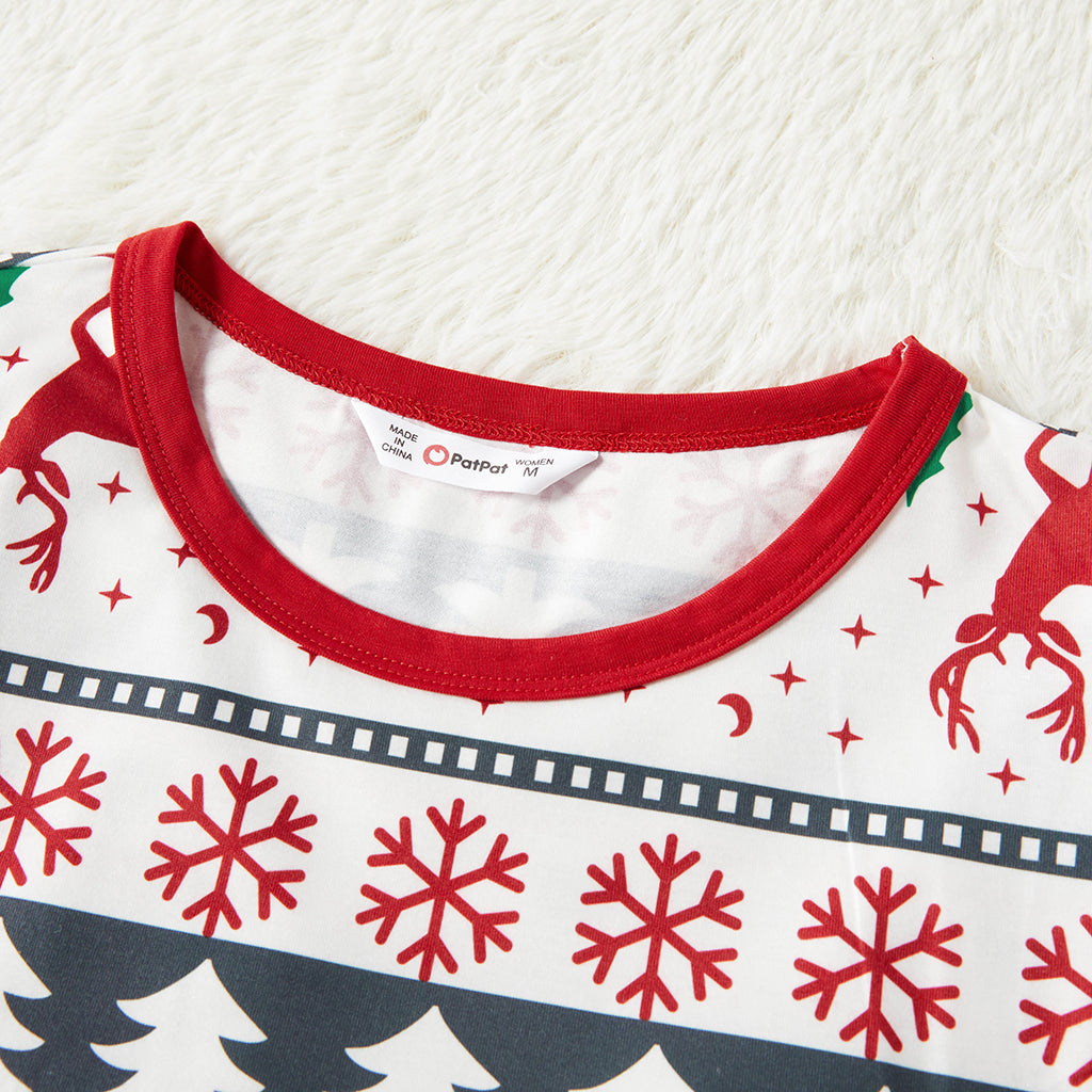 Christmas All Over Reindeer Print Family Matching Long-sleeve Pajamas Sets (Flame Resistant)