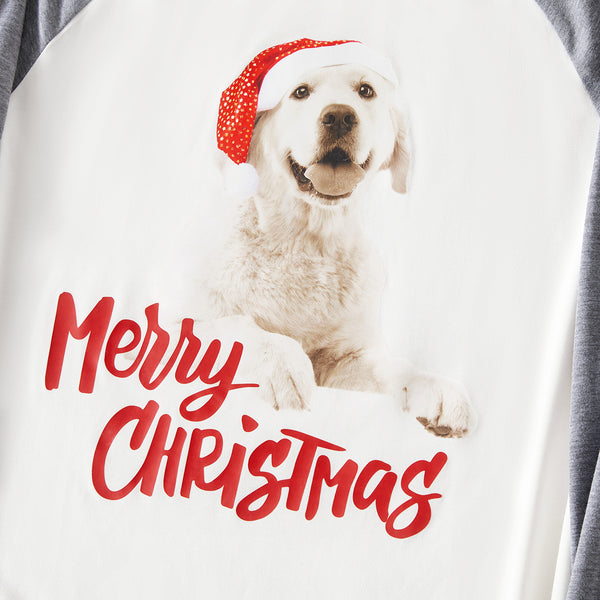 Christmas Family Matching Raglan-sleeve Dog & Letter Print Pajamas Sets (Flame Resistant)