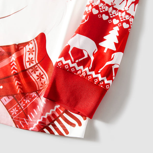 Christmas Deer & Lights Print Red Family Matching Raglan-sleeve Pajamas Sets (Flame Resistant)