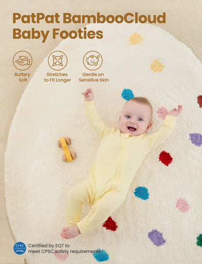 Bamboo 2-Pack Footies Baby Boy / Girl 2-Way Zipper Anti Slip Long Sleeve Rompers Pale Yellow