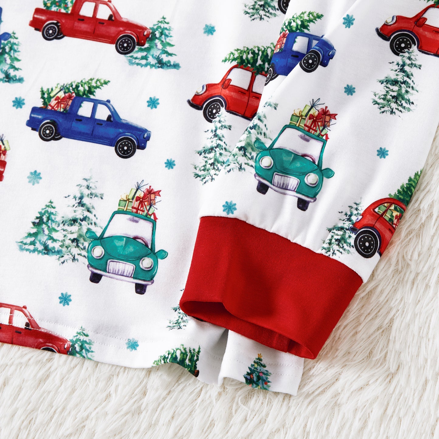 Christmas Allover red and Blue Car Print Family Matching Long-sleeve Pajamas Sets (Flame Resistant)