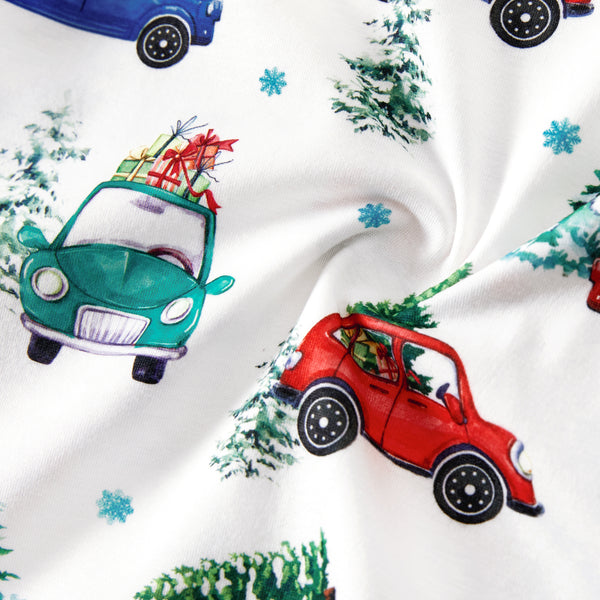 Christmas Allover red and Blue Car Print Family Matching Long-sleeve Pajamas Sets (Flame Resistant)