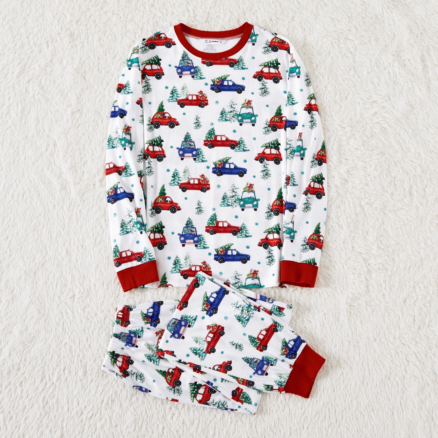Christmas Allover red and Blue Car Print Family Matching Long-sleeve Pajamas Sets (Flame Resistant)