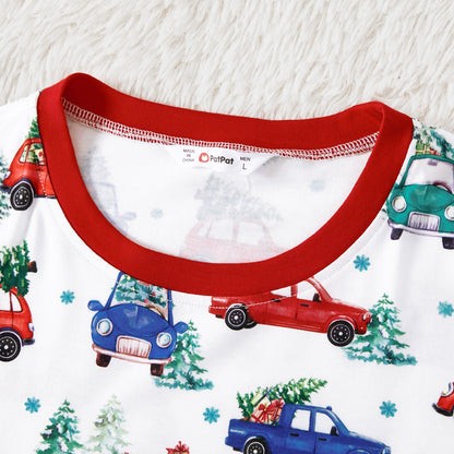 Christmas Allover red and Blue Car Print Family Matching Long-sleeve Pajamas Sets (Flame Resistant)