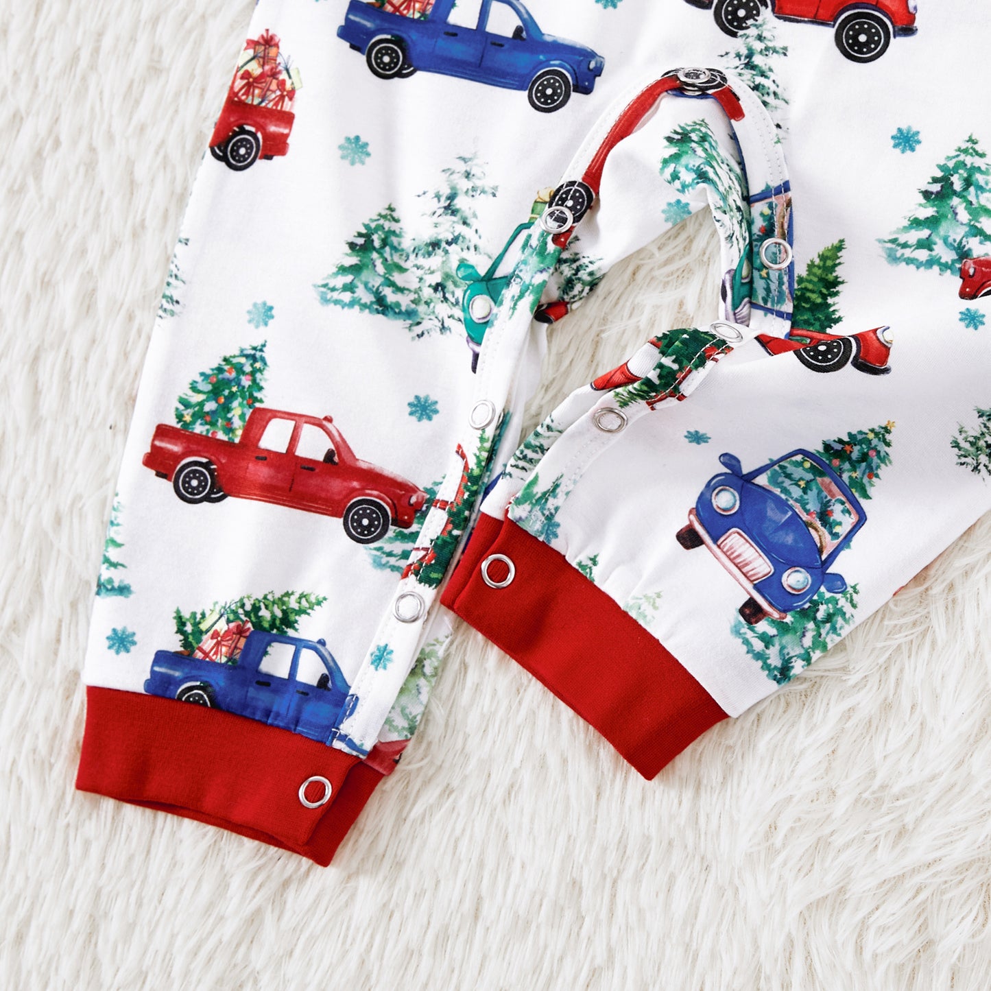 Christmas Allover red and Blue Car Print Family Matching Long-sleeve Pajamas Sets (Flame Resistant)
