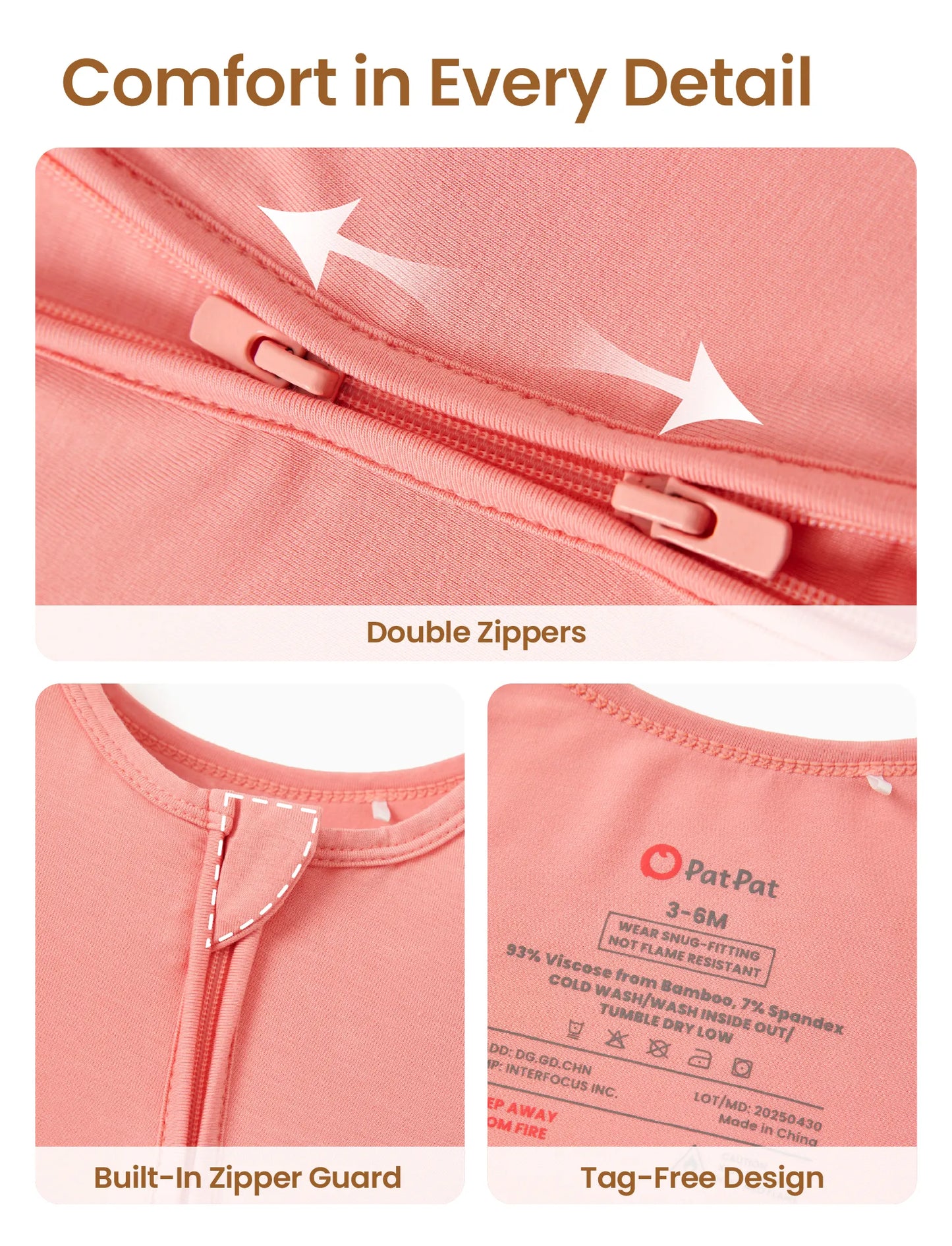 Bamboo Baby Boy / Girl 2-Way Zip Onesies Anti Slip Childlike Food Pattern Bamboo Sleepwear (Snug-Fitting)
 Pink