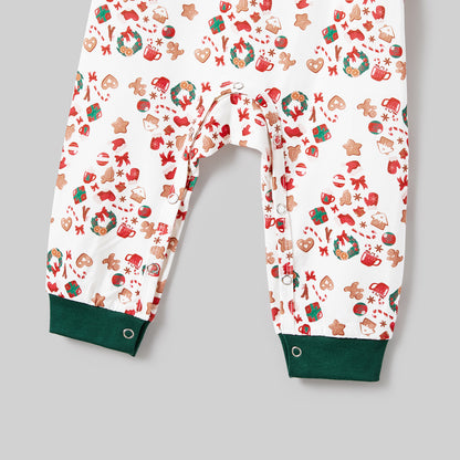 Christmas  Family Matching Color-block Festival Theme Print Long-sleeve Pajamas Sets(Flame resistant)