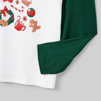 Christmas  Family Matching Color-block Festival Theme Print Long-sleeve Pajamas Sets(Flame resistant)