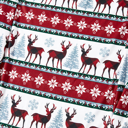 Christmas Allover Reindeer and Snowflake Print Family Matching Pajamas Sets (Flame Resistant)