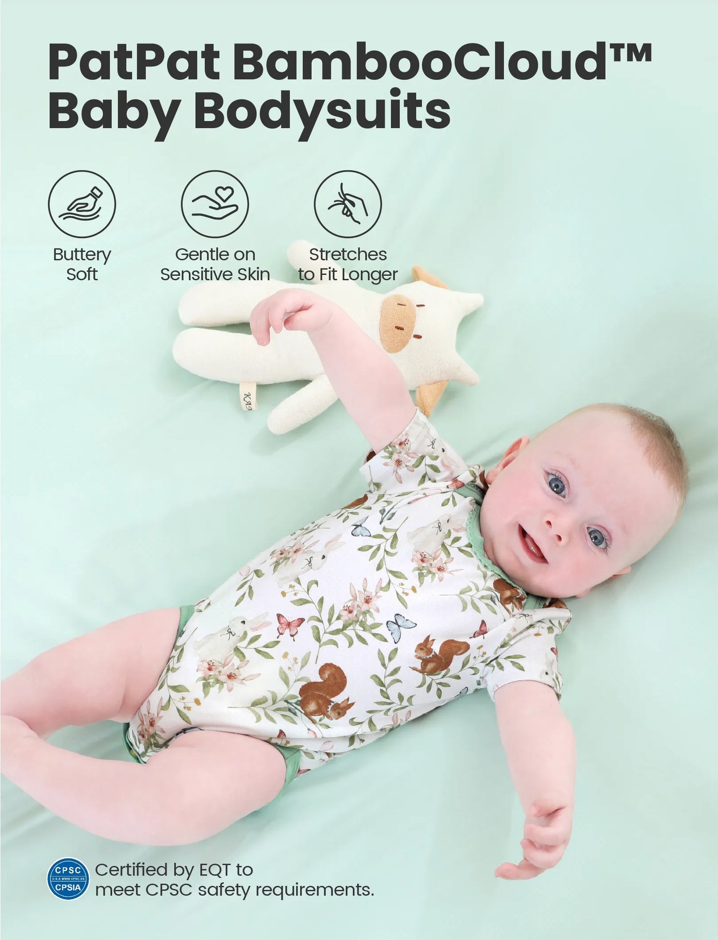 Bamboo Baby Boy/Girl 2-Pack Solid&Printed Rompers Set Light Green