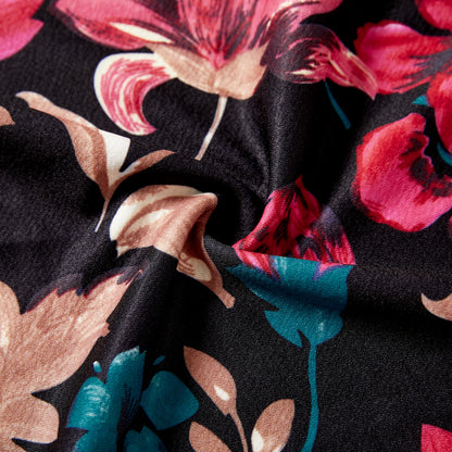 All Over Floral Print Cross Wrap V Neck Belted Long-sleeve Dress for Mom and Me