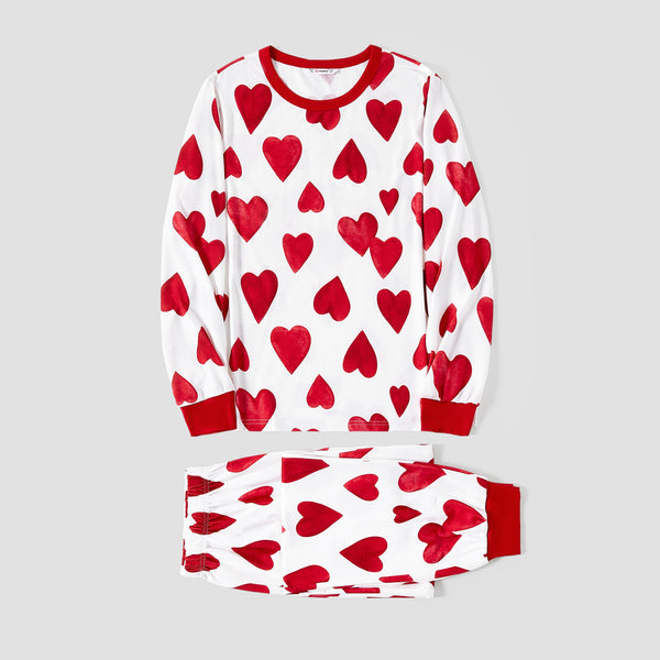 Valentine's Day Family Matching Heart Pattern Stripe Crew Neck Pajamas (Flame Resistant)