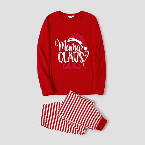 Christmas Family Matching Letters & Santa Hat Print Cotton Long-sleeve Pajamas Sets(Flame resistant)