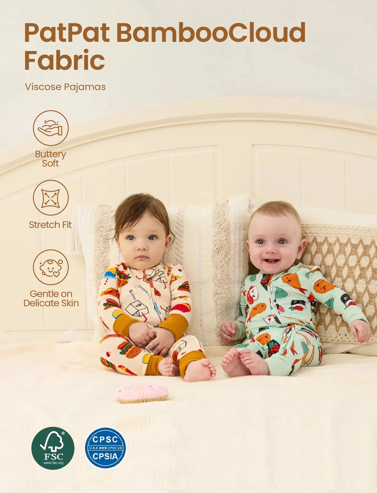 Kids Baby / Girl Bamboo Pajamas With Childlike Print (Snug-Fitting) Brown