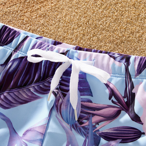 Family Matching Blue and Purple Floral Ruffle Swimwear