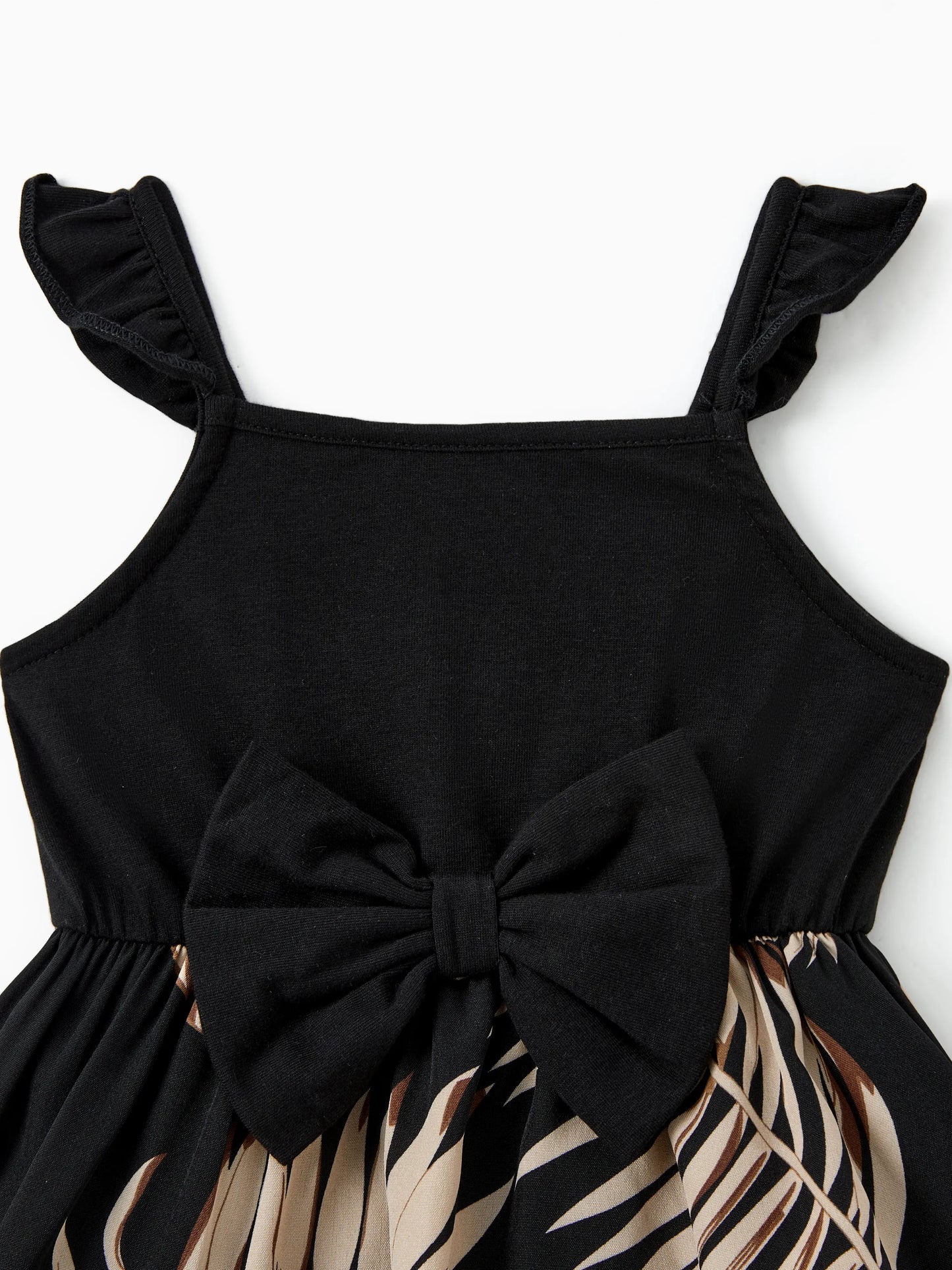 Family Matching Floral Print Belted Cami Dresses And Solid Short Sleeve Tops Sets Black