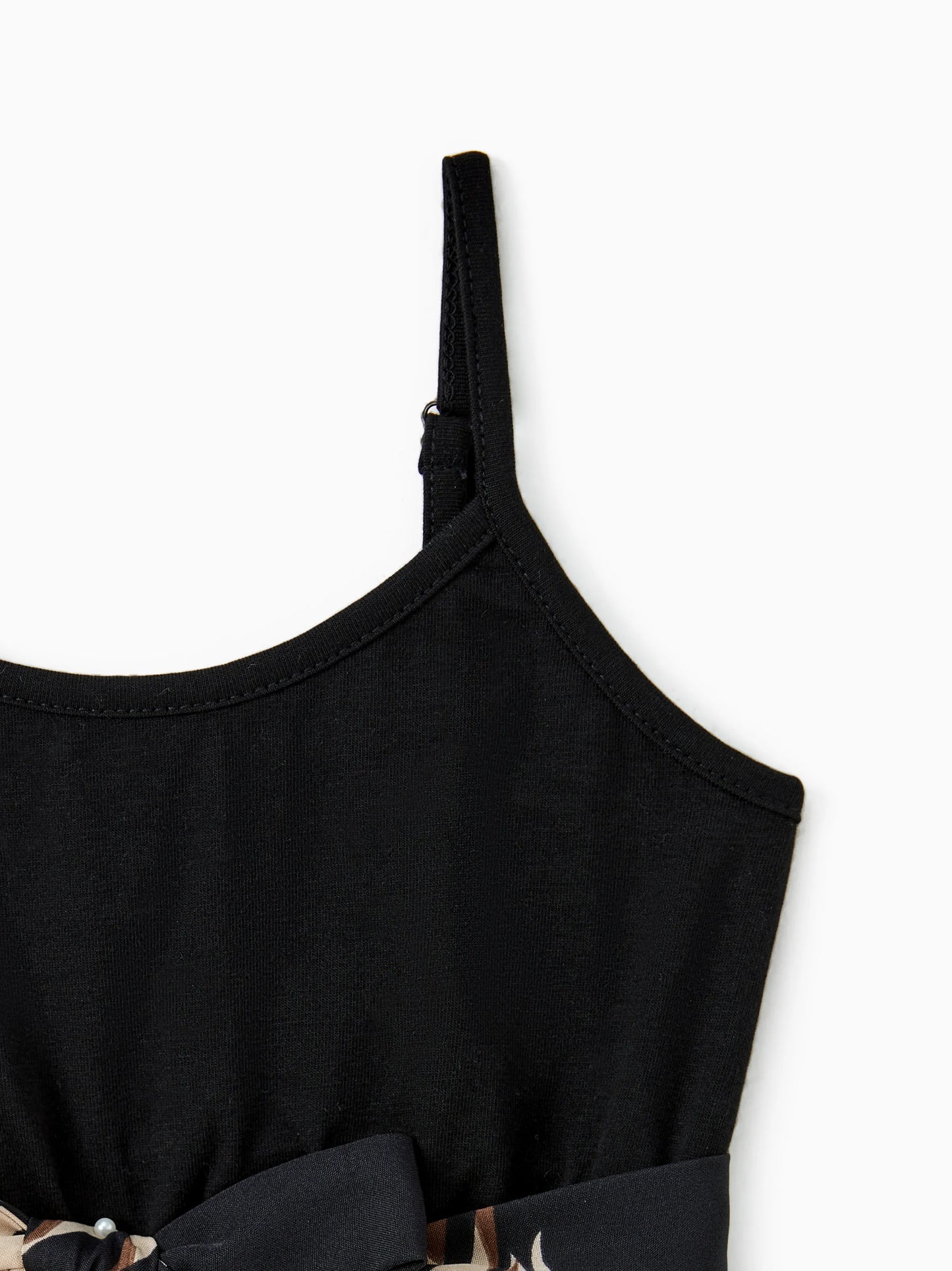 Family Matching Floral Print Belted Cami Dresses And Solid Short Sleeve Tops Sets Black